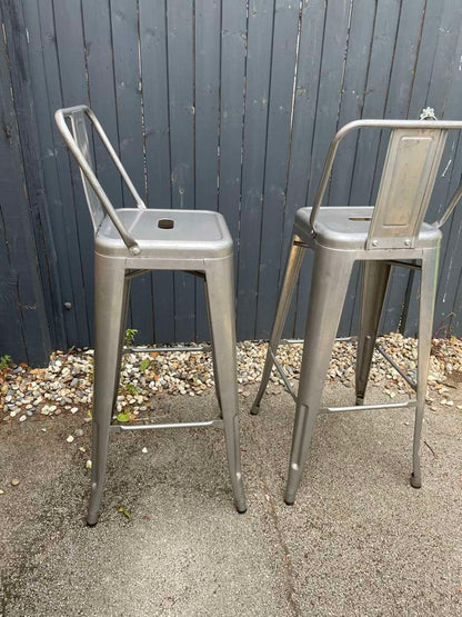 Pair Chrome Metal Bar Stools Handles Kitchen Dining Home Bar