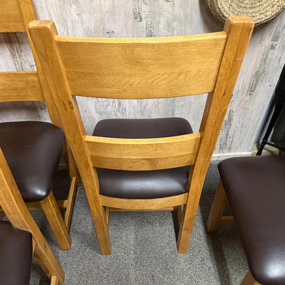 6 Solid Wood Dining Chairs Seats Brown Faux Leather Ladder Back