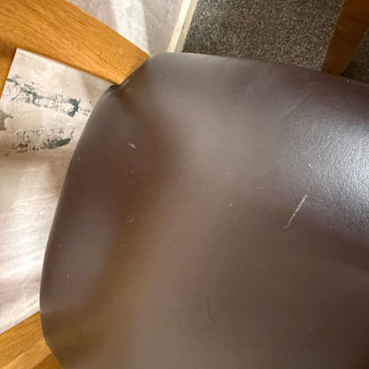 6 Solid Wood Dining Chairs Seats Brown Faux Leather Ladder Back