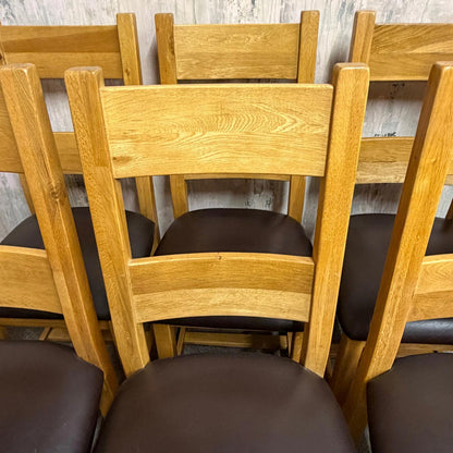 6 Solid Wood Dining Chairs Seats Brown Faux Leather Ladder Back