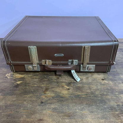 Vintage Paxall Dark Brown Suitcase with Leather Trim Internal Straps Suit Rail