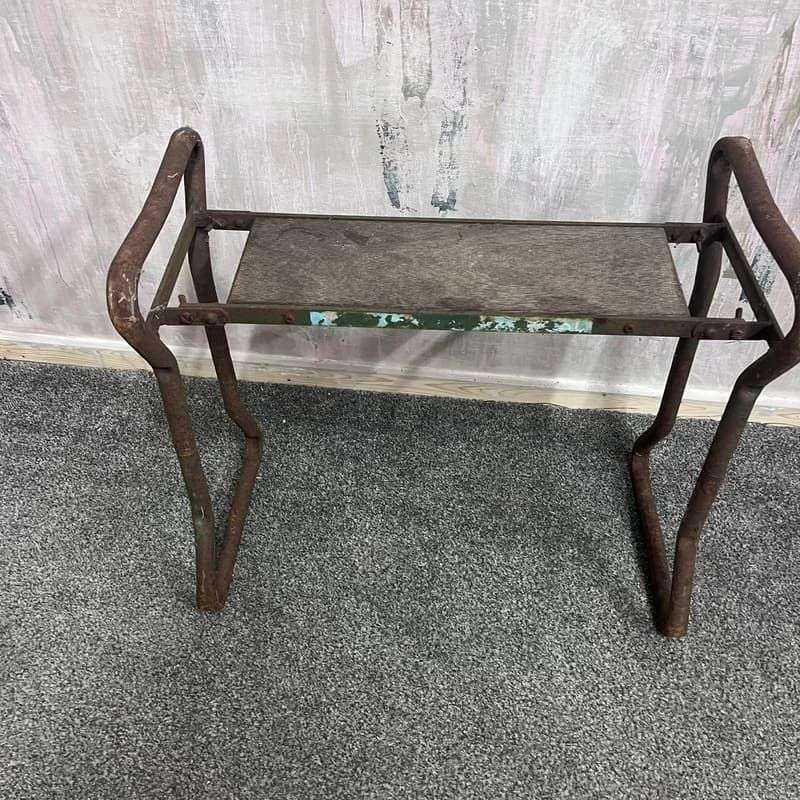 Vintage Wrought Iron Wood Garden Kneeler Chair Arm Rests Great Patina