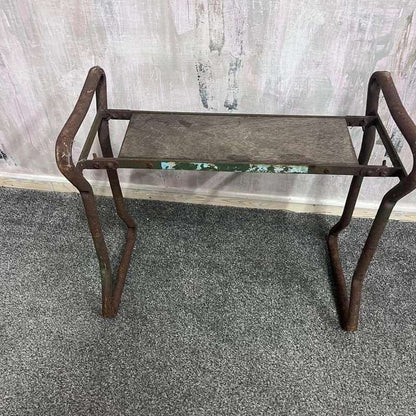 Vintage Wrought Iron Wood Garden Kneeler Chair Arm Rests Great Patina