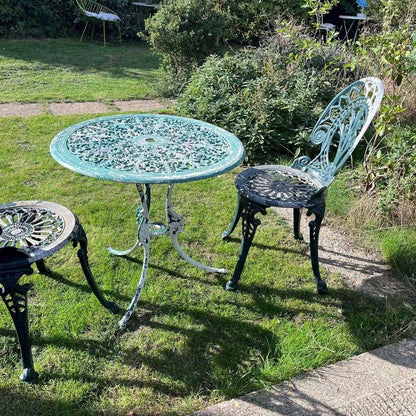 Painted Garden Table &amp; 2 Chairs Great Patina Peeling Paint Solid