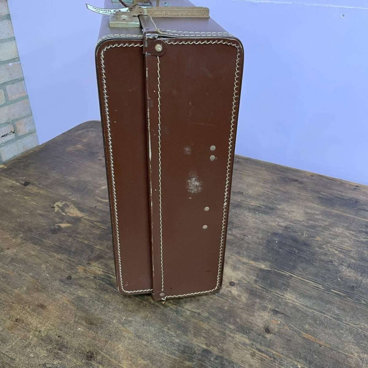 Vintage Paxall Dark Brown Suitcase with Leather Trim Internal Straps Suit Rail