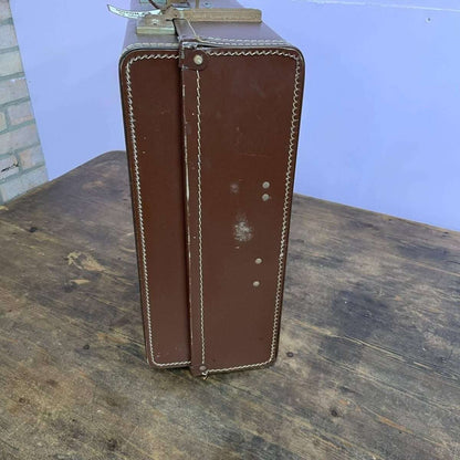 Vintage Paxall Dark Brown Suitcase with Leather Trim Internal Straps Suit Rail