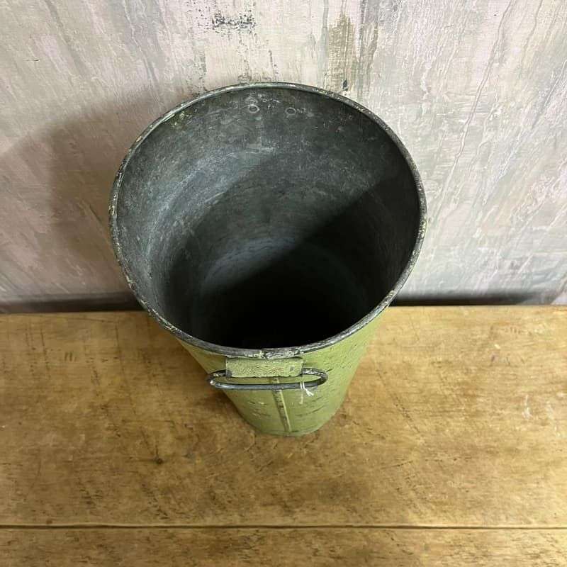 Vintage Green Galvanised Florist Flower Pot Vase With Handles