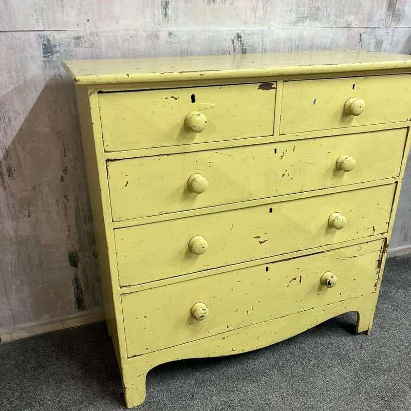 Vintage Early 20thC Rustic Painted Chest of 2 Over 3 Drawers Great Patina