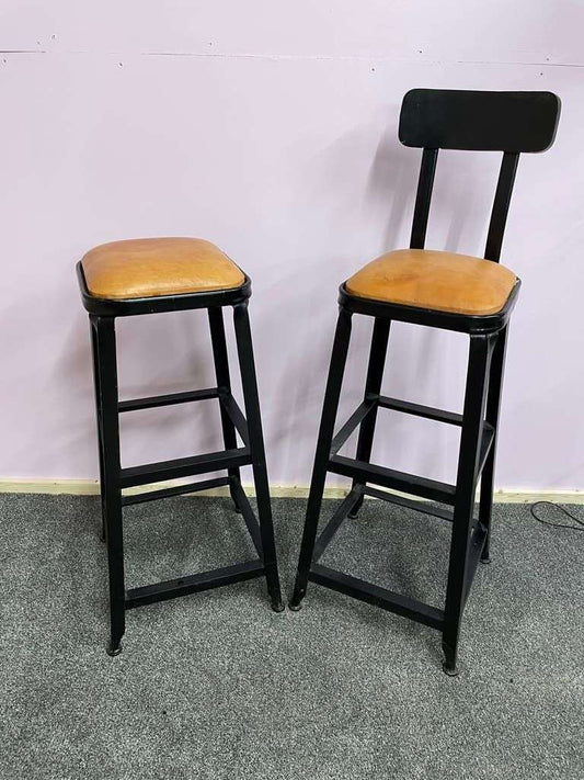 Pair Industrial Style Metal Leather Effect Upholstered Stools Bar Kitchen