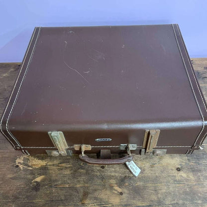 Vintage Paxall Dark Brown Suitcase with Leather Trim Internal Straps Suit Rail