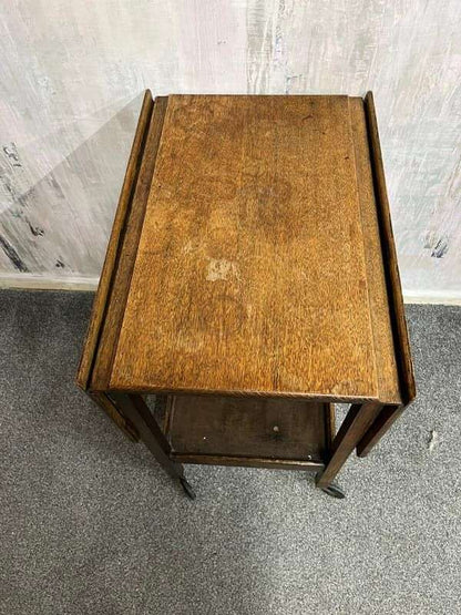 Vintage Oak Tea Trolley Shelf Under On Castors 2 Leafs