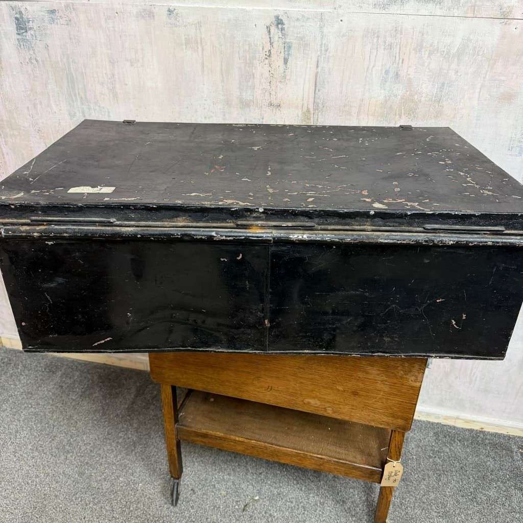 Large Vintage Solicitors Black Metal Deed Chest Coffee Table TV Stand
