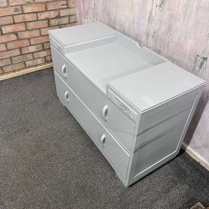 1950s Painted Dark Wood Dressing Table With 2 Drawers Pale Grey
