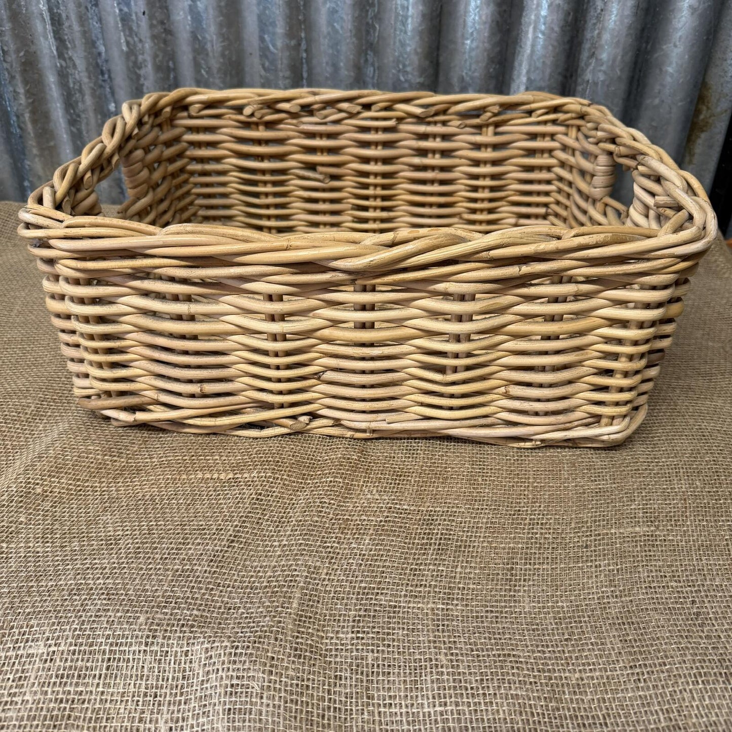 Rectangular Deep Wicker Storage Basket With Internal Handles