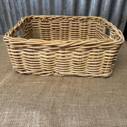 Rectangular Deep Wicker Storage Basket With Internal Handles