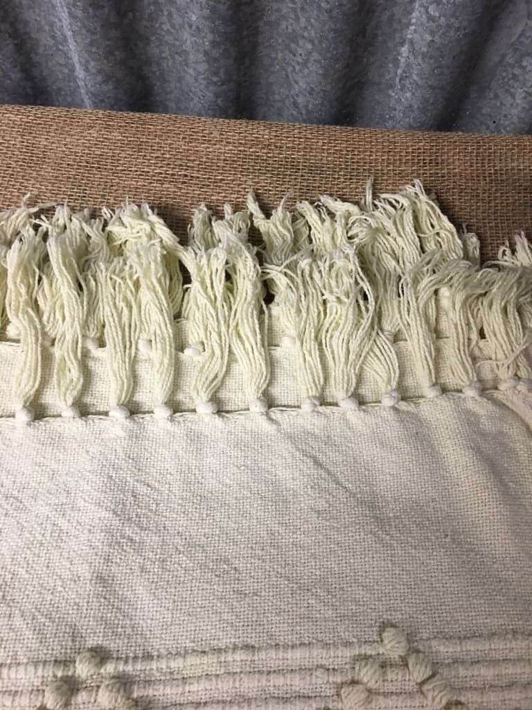 Vintage Pale Yellow &amp; Cream Throw Raised Pattern &amp; Tassels Dunelm