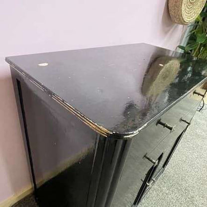 Simple Rustic Black Painted Wooden Cabinet Two Drawers Double Cupboard