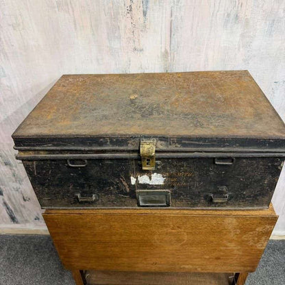 Vintage Solicitors Black Metal Deed Chest Side Handles Side Coffee Table Toys