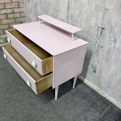 Vintage Painted Pink Retro Small Dressing Table 2 Drawers Top Shelf