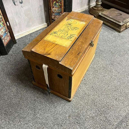 Vintage Wooden Rabbit Carry Box Artwork Airholes Hinged Clasps