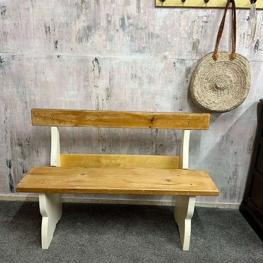 Rustic 2 Seater Dining Room Bench Wood Planking Ornate Painted Side Supports