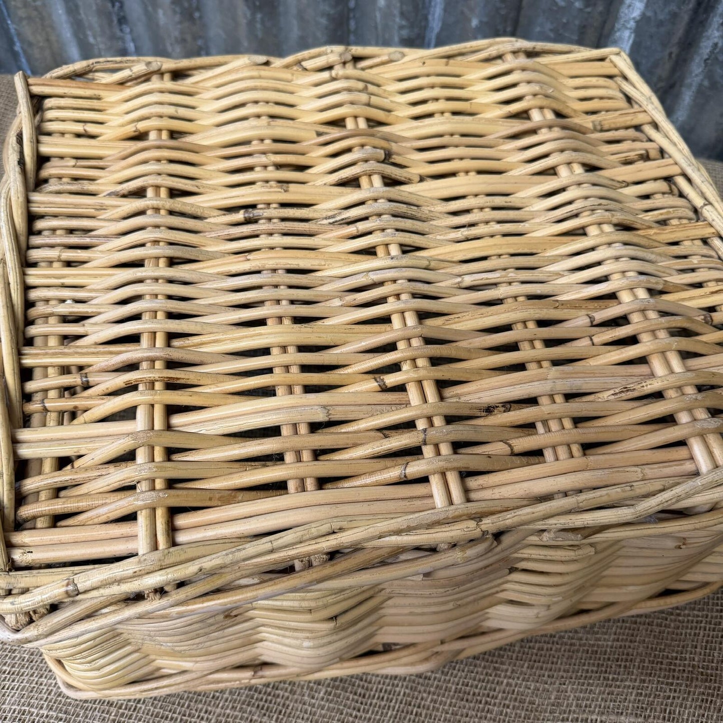 Rectangular Deep Wicker Storage Basket With Internal Handles