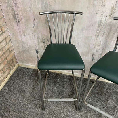 Pair Nowy Styl Green High Bar Stools Breakout Stool Faux Leather Chrome Frame