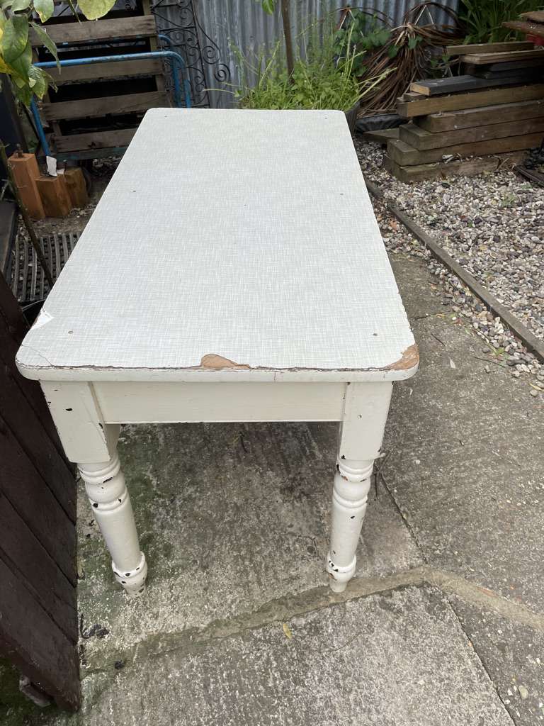 Vintage Melamine Topped Painted Kitchen Table Shabby Chic with Drawer