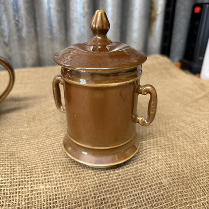 Vintage 1960s Pillivuyt French Drip Coffee Pot Glazed Brown Lustre Side Spout
