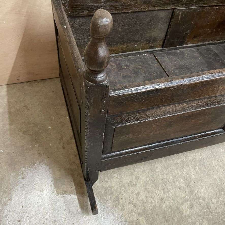 Antique Victorian Dark Oak Rocking Crib Gothic Style Finials