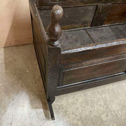 Antique Victorian Dark Oak Rocking Crib Gothic Style Finials