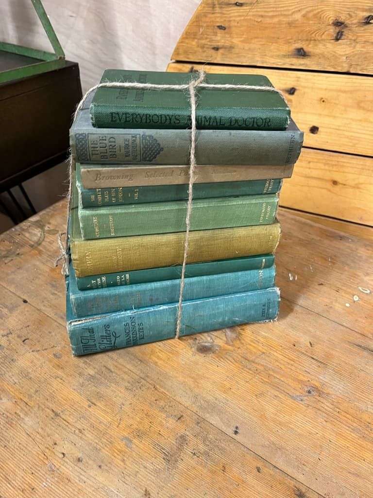 9 Vintage Books Green Shades Covers For Display &amp; Reading Retail Hospitality