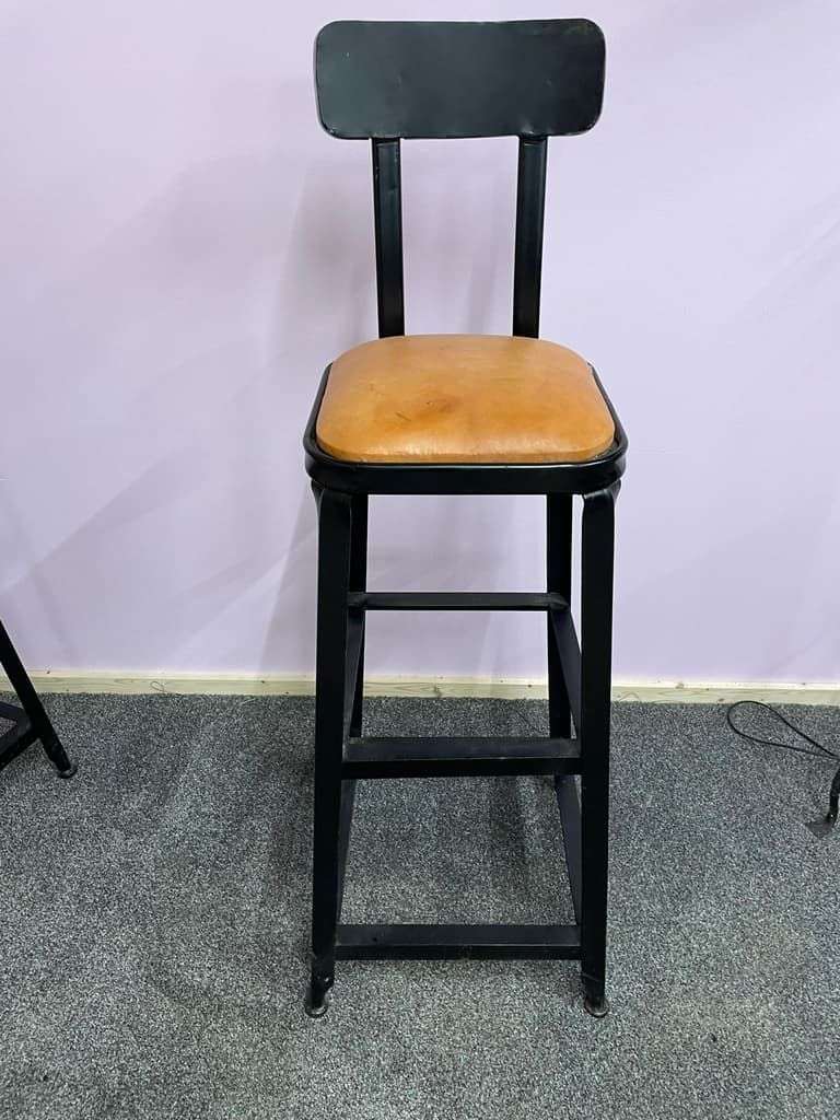 Pair Industrial Style Metal Leather Effect Upholstered Stools Bar Kitchen