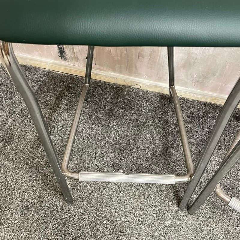 Pair Nowy Styl Green High Bar Stools Breakout Stool Faux Leather Chrome Frame