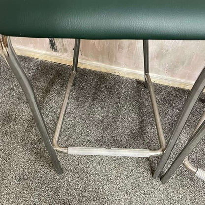 Pair Nowy Styl Green High Bar Stools Breakout Stool Faux Leather Chrome Frame