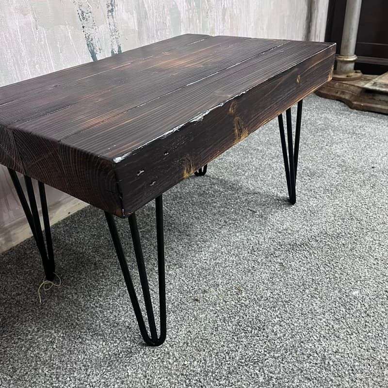 Rustic Wooden Small Side Table Seat Coffee Table Black Hairpin Legs