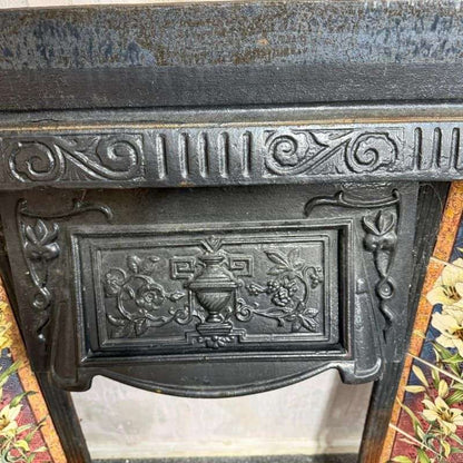 Vintage Cast Iron Tiled Fire Surround Floral Pattern Ornate Design Heavy