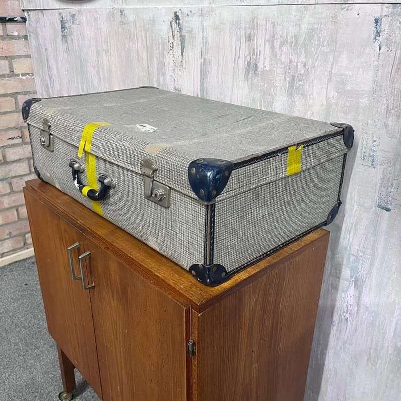 Vintage Suitcase Blue Leather Corners Prop Retail Display