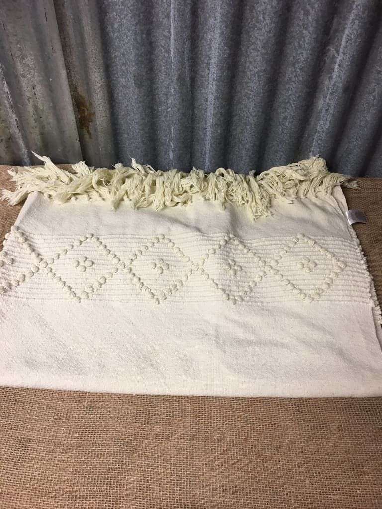 Vintage Pale Yellow &amp; Cream Throw Raised Pattern &amp; Tassels Dunelm