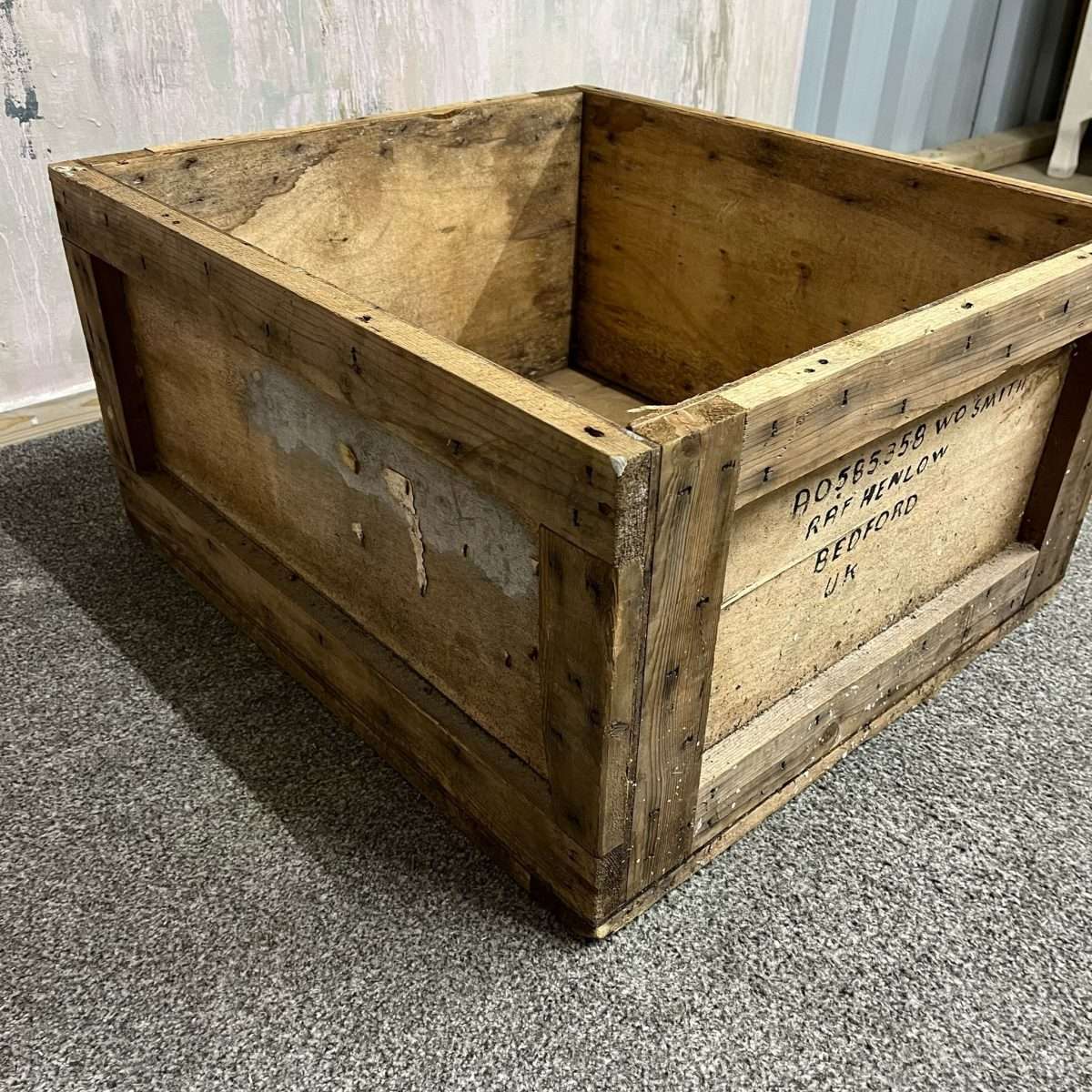 Vintage Solid Wood RAF Packing Crate RAF Henlow Bedford W O Smith