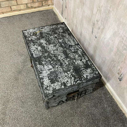 Rustic Black And Grey Metal Travel Trunk Latch Side Handles Coffee Table Chest