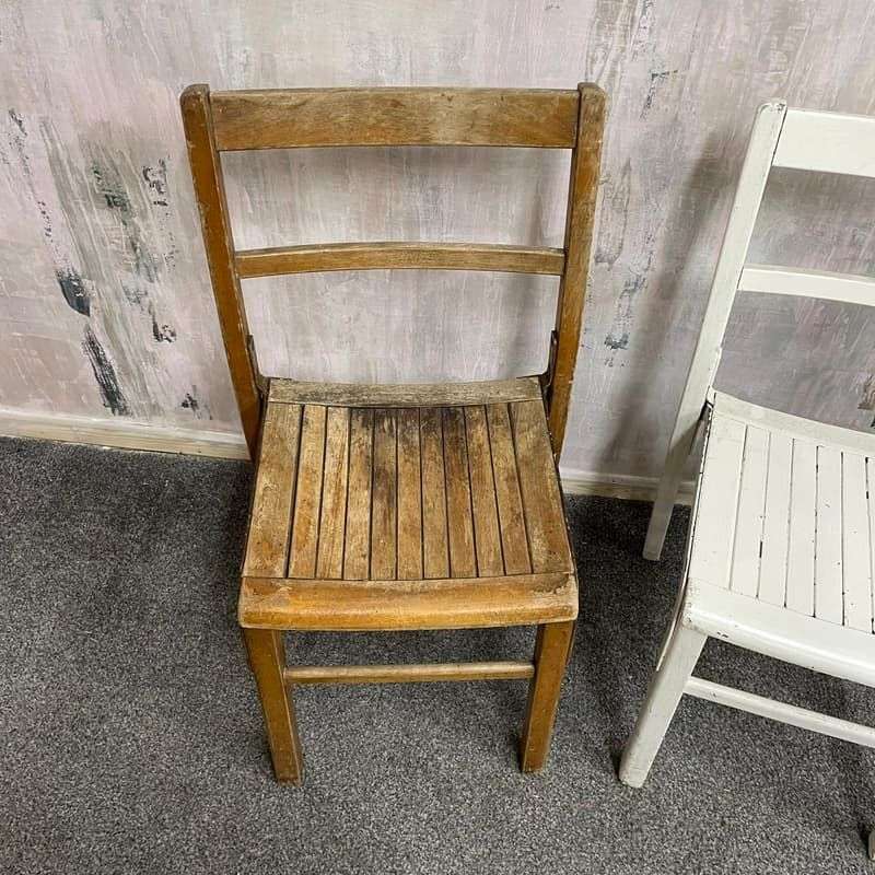 Pair Beech Stacking Slatted Chairs Possible Upcycle Project