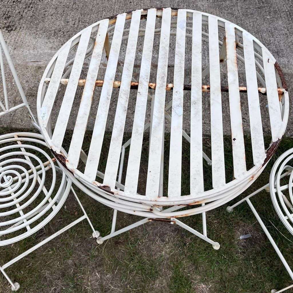 Vintage Style White Cream Metal Garden Patio Set 2 Chairs Round Table Folding