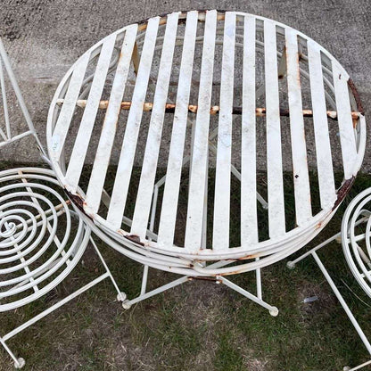 Vintage Style White Cream Metal Garden Patio Set 2 Chairs Round Table Folding