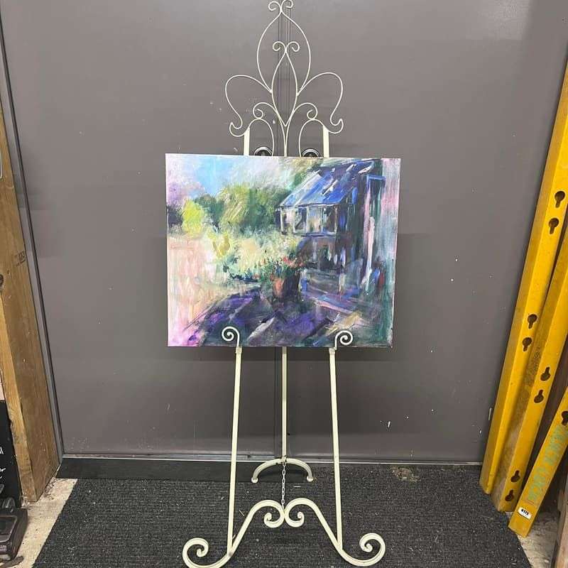 Metal Cream Easel Ornate Pattern Adjustable Height