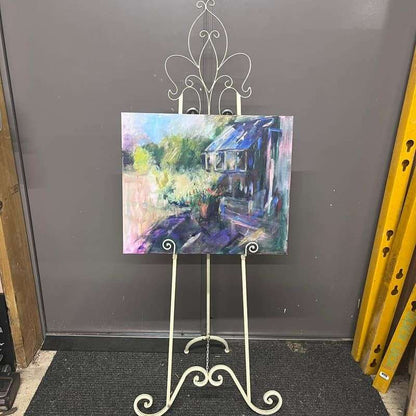 Metal Cream Easel Ornate Pattern Adjustable Height