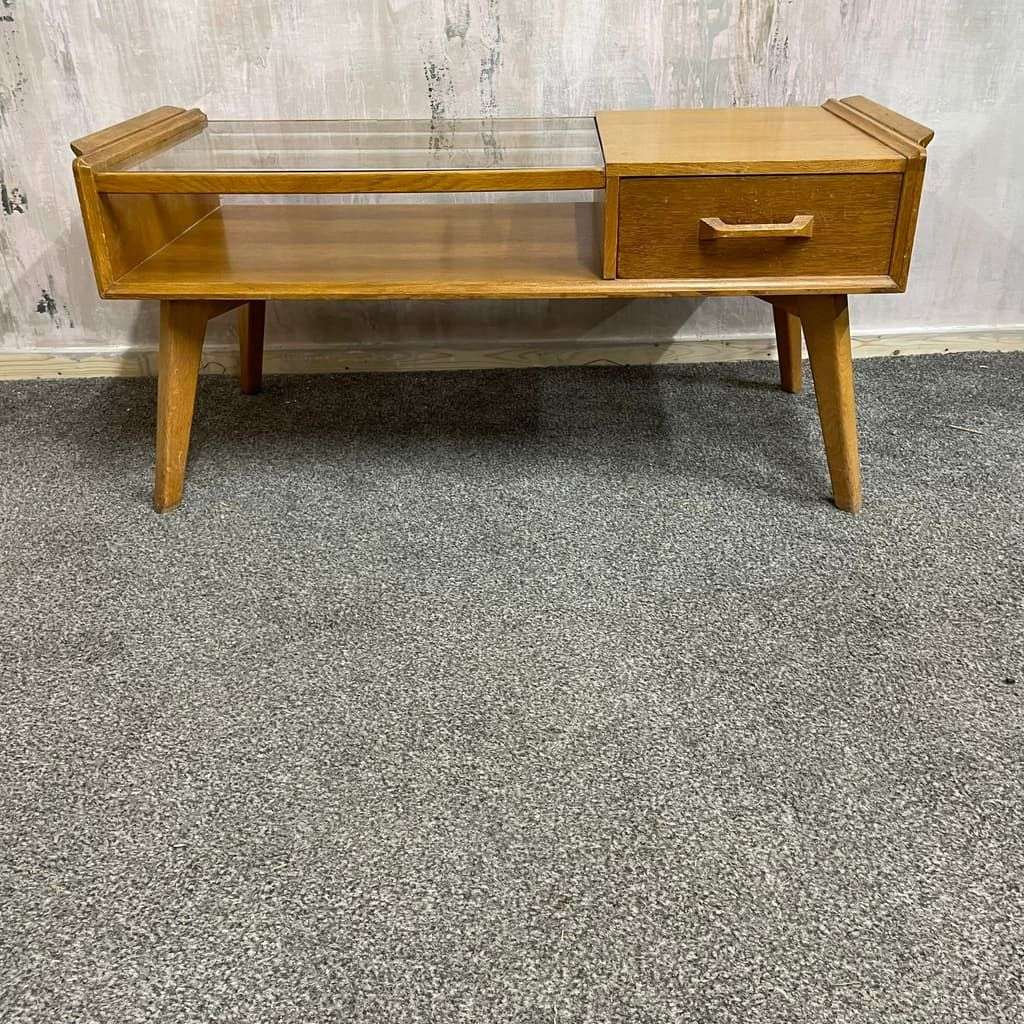 G Plan Mid Century Brandon Coffee Table Telephone Side Table Glass Topped Drawer
