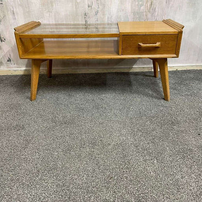 G Plan Mid Century Brandon Coffee Table Telephone Side Table Glass Topped Drawer