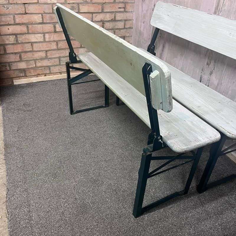 Folding Garden Camping Benches With Backs White Green Metal Frames Hospitality