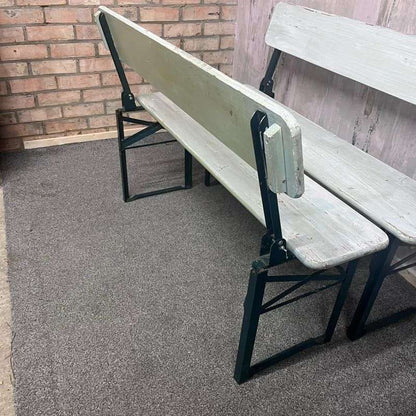 Folding Garden Camping Benches With Backs White Green Metal Frames Hospitality